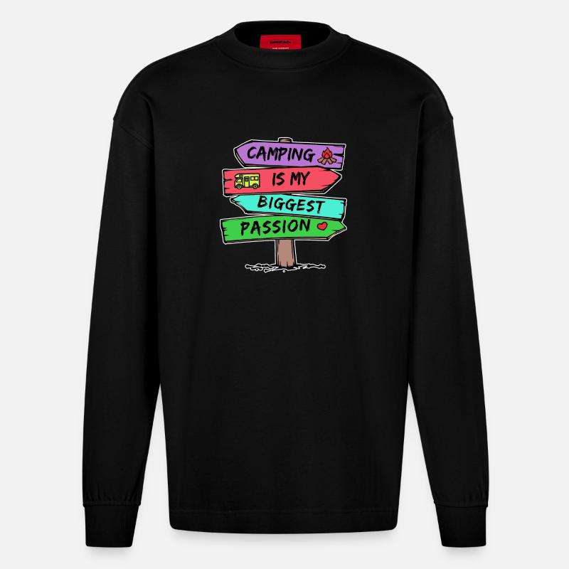 Camping Statement Wohnmobil Herz Camper Relaxen - Heavyweight Oversized Organic Langarmshirt Made in EU - SOLID BLACK