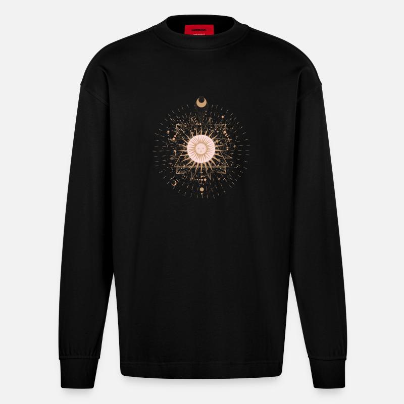 Rayonnement du Mandala du Soleil - Manches longues bio épais oversize fabriqué en UE - SOLID BLACK