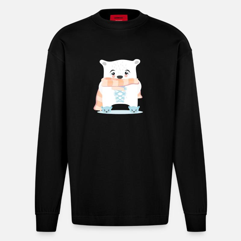 WINTERTIERE EISBÄREN - Heavyweight Oversized Organic Langarmshirt Made in EU - SOLID BLACK