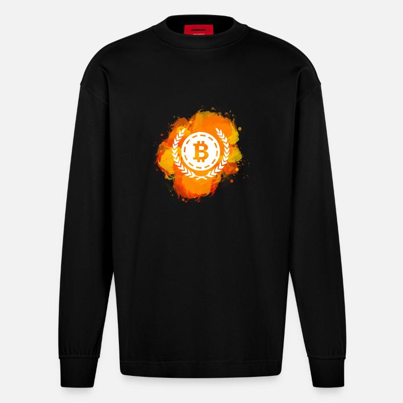 Bitcoin Crypto Cryptocurrency Splash - Heavyweight Oversized Organic Langarmshirt Made in EU - SOLID BLACK