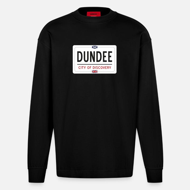 Dundee Ortsschild - Heavyweight Oversized Organic Langarmshirt Made in EU - SOLID BLACK