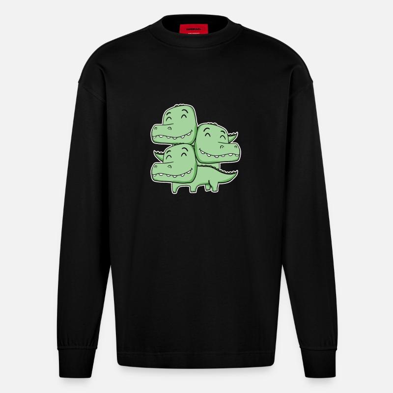 Corcodile Motif - Manches longues bio épais oversize fabriqué en UE - SOLID BLACK