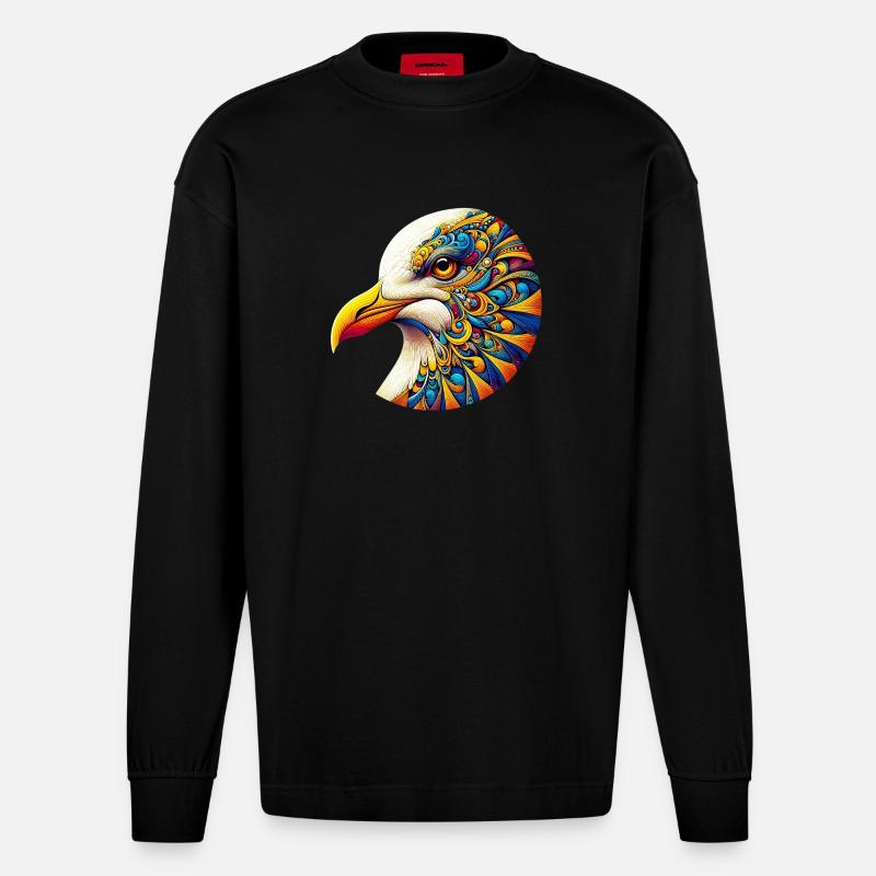 Möwe mit Mandalas verziert - Heavyweight Oversized Organic Langarmshirt Made in EU - SOLID BLACK