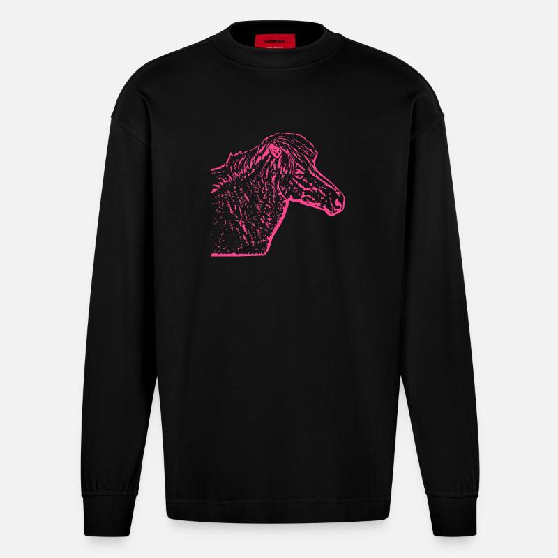 Pferd rosa pink - Heavyweight Oversized Organic Langarmshirt Made in EU - SOLID BLACK