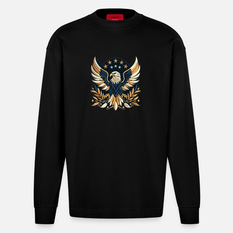 Sternengesprenkelter Banner-Adler - Heavyweight Oversized Organic Langarmshirt Made in EU - SOLID BLACK