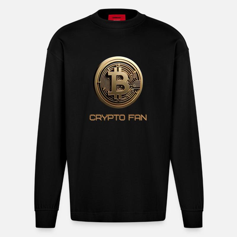 Bitcoin 3D Kryptowährung - Heavyweight Oversized Organic Langarmshirt Made in EU - SOLID BLACK