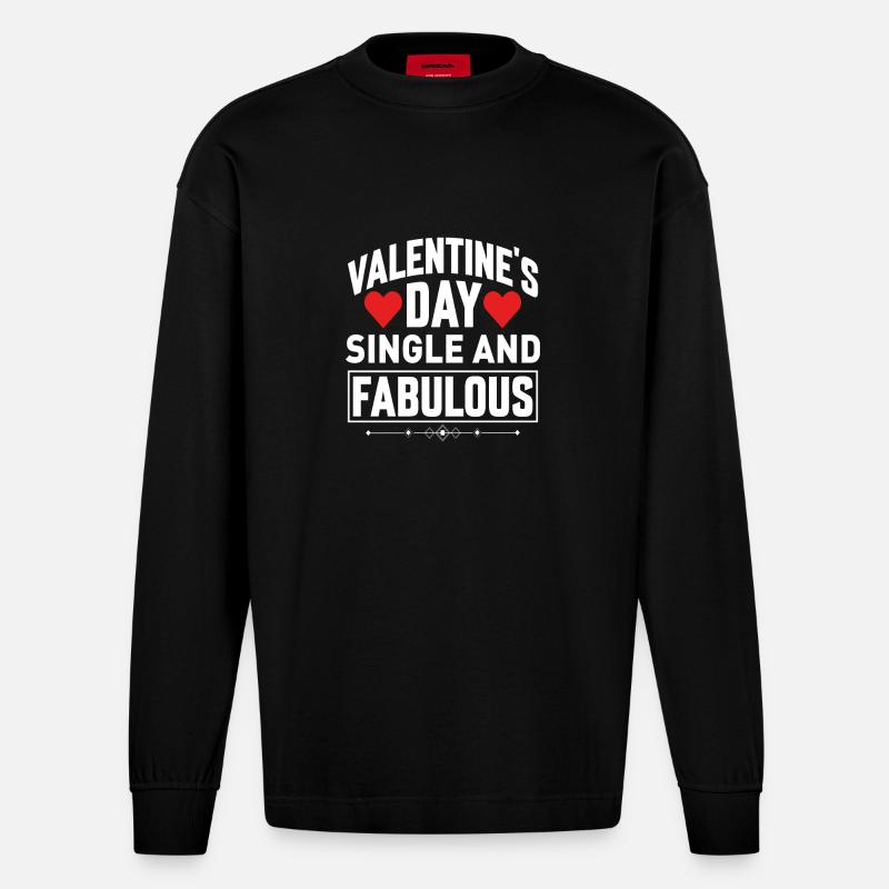 La Saint-Valentin célibataire et fabuleuse - Manches longues bio épais oversize fabriqué en UE - SOLID BLACK