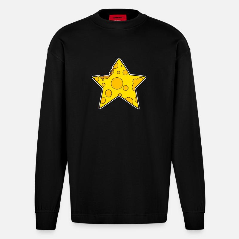 Étoile du fromage - Manches longues bio épais oversize fabriqué en UE - SOLID BLACK