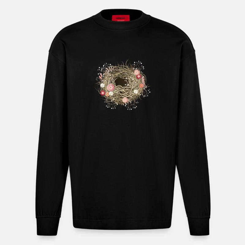leeres Vogelnest oder Osternest mit Trockenblumen - Heavyweight Oversized Organic Langarmshirt Made in EU - SOLID BLACK