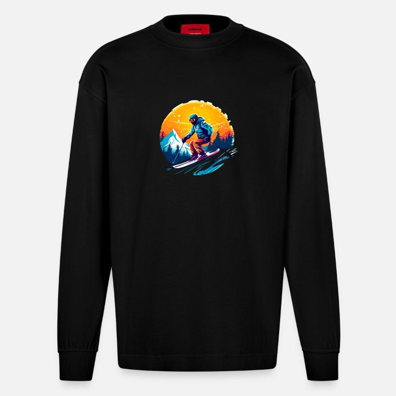 Sci Team Scuola di sci Sci Sci Team Sci - Maglia a maniche lunghe ecologica oversize Heavyweight Made in UE - SOLID BLACK