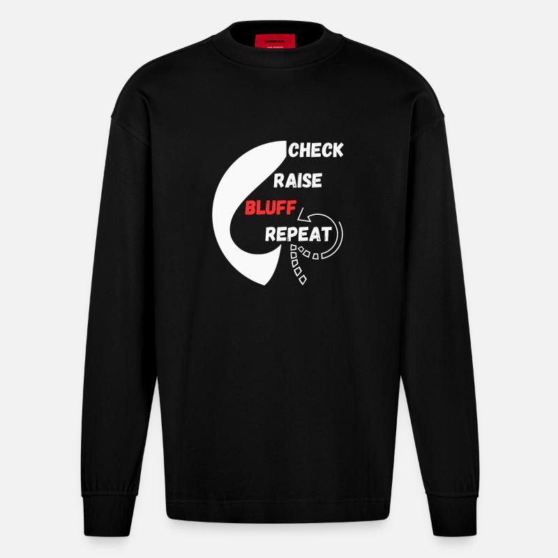 Repeat Poker "Schach, Raise, Bluff, Repeat" - Heavyweight Oversized Organic Langarmshirt Made in EU - SOLID BLACK