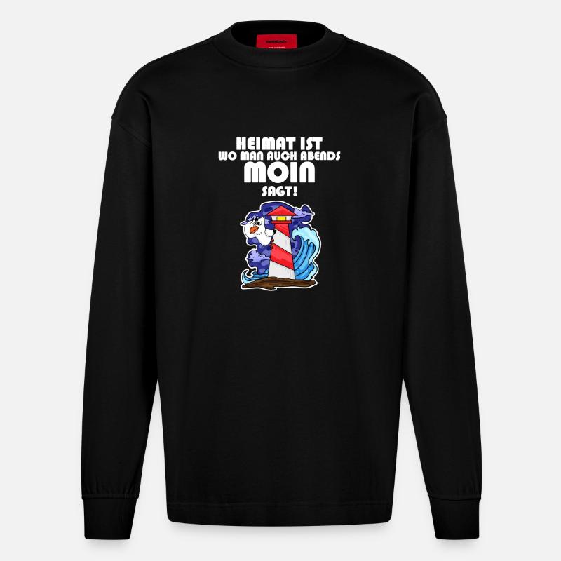 Nordsee Spruch - Heavyweight Oversized Organic Langarmshirt Made in EU - SOLID BLACK