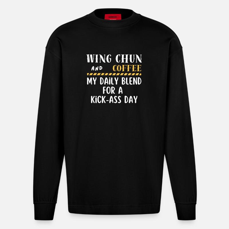 Wing Chun und Kaffee - Heavyweight Oversized Organic Langarmshirt Made in EU - SOLID BLACK
