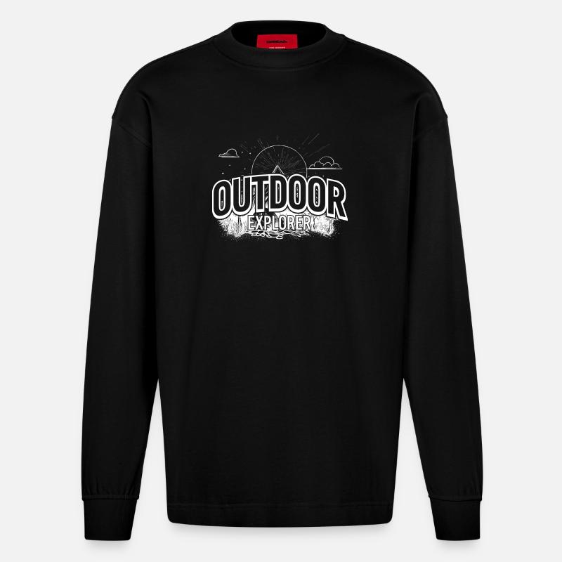 Outdoor Explorer Emblem - Heavyweight Oversized Organic Langarmshirt Made in EU - SOLID BLACK