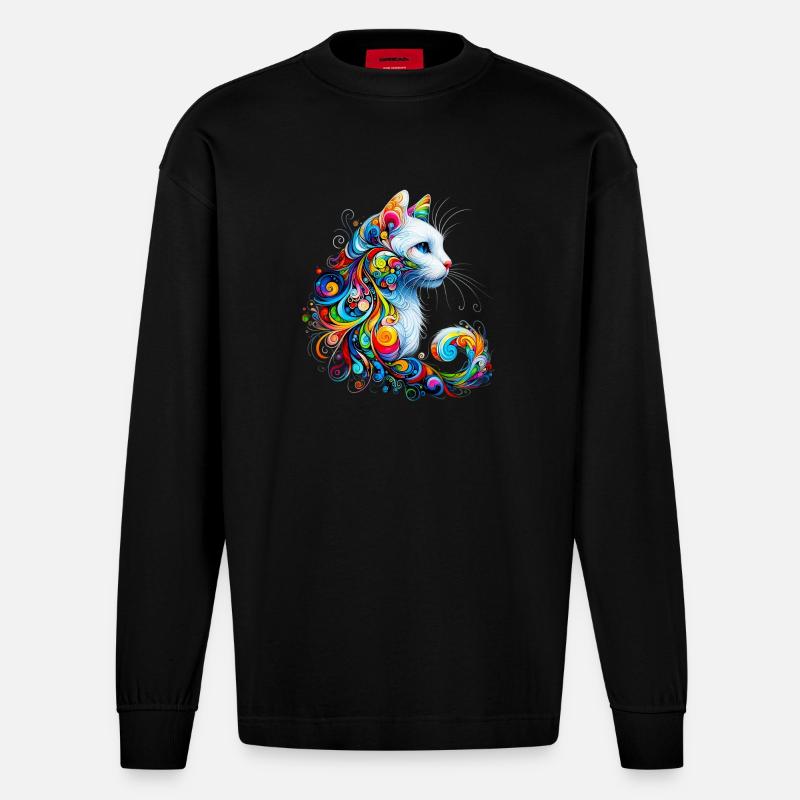 Katze - Heavyweight Oversized Organic Langarmshirt Made in EU - SOLID BLACK