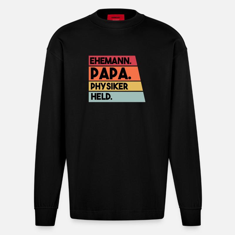 Ehemann Papa Physiker Held - Heavyweight Oversized Organic Langarmshirt Made in EU - SOLID BLACK