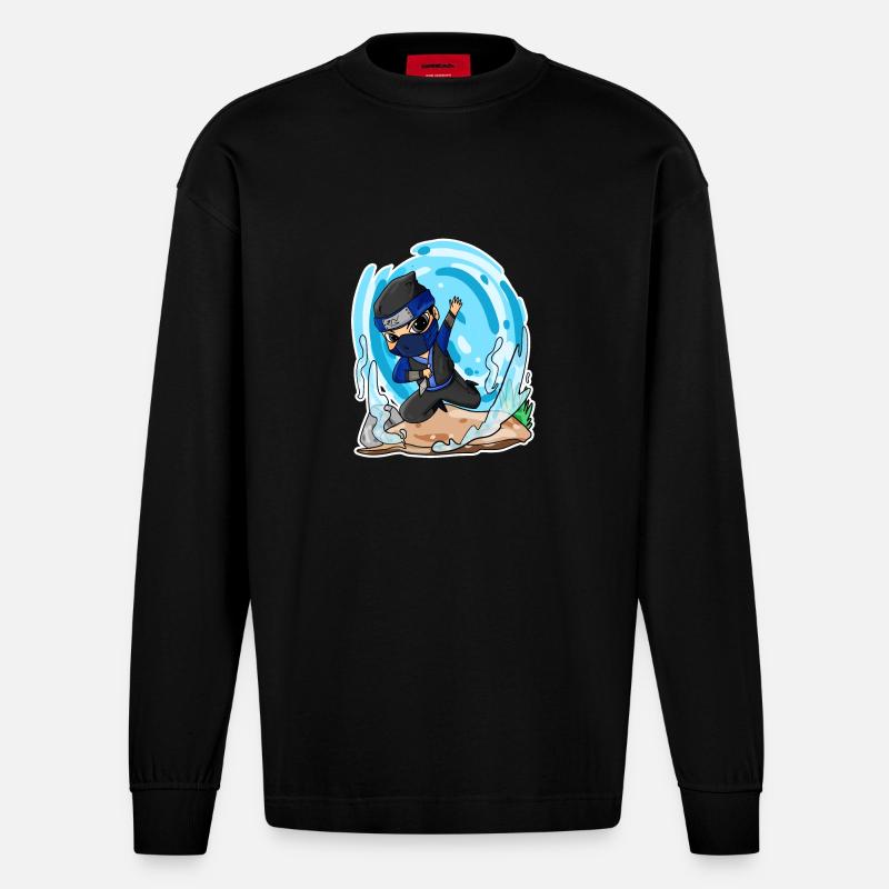 Ninja Motiv - Heavyweight Oversized Organic Langarmshirt Made in EU - SOLID BLACK
