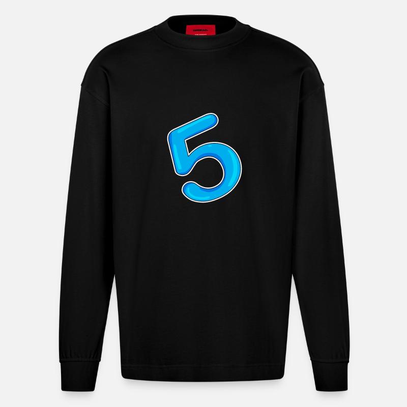 Numéro 5 Bleu - Manches longues bio épais oversize fabriqué en UE - SOLID BLACK