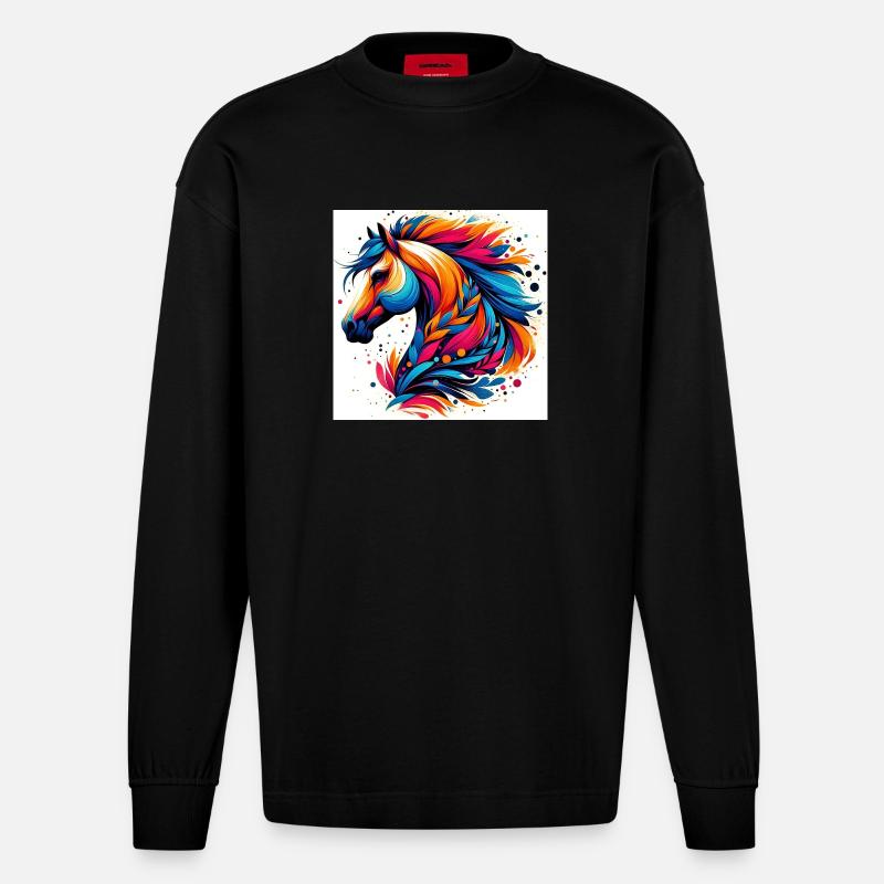 Cheval - Manches longues bio épais oversize fabriqué en UE - SOLID BLACK
