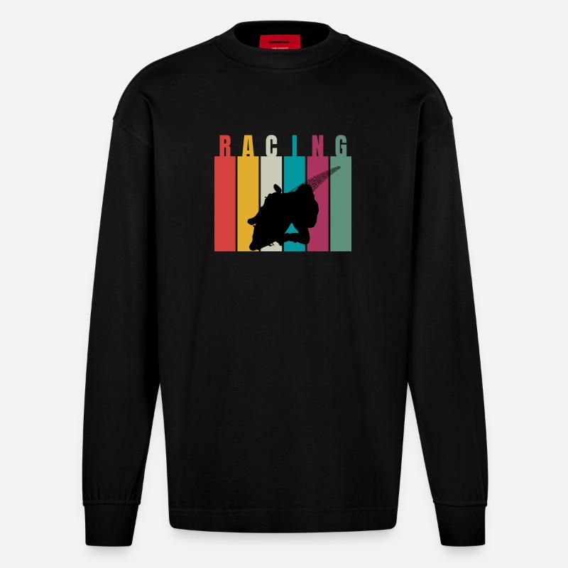 Racing Retro Silhouette - Heavyweight Oversized Organic Langarmshirt Made in EU - SOLID BLACK