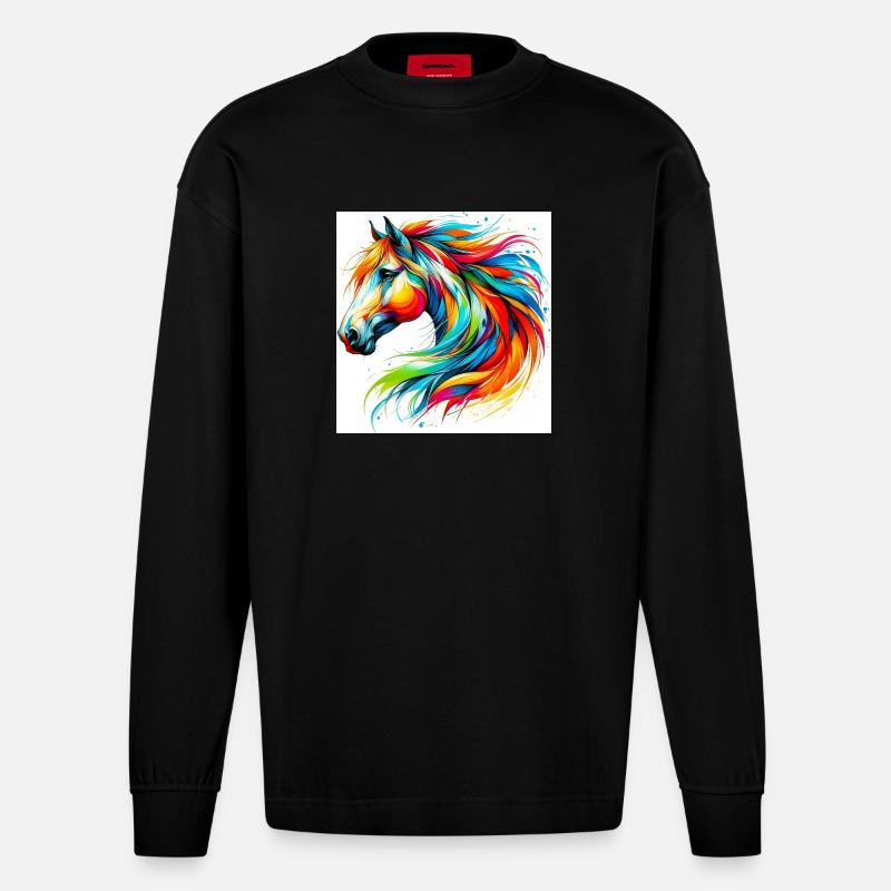 Cheval - Manches longues bio épais oversize fabriqué en UE - SOLID BLACK