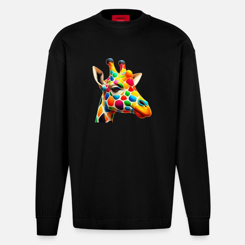 Girafe colorée et peinte comme Arlequin - Manches longues bio épais oversize fabriqué en UE - SOLID BLACK