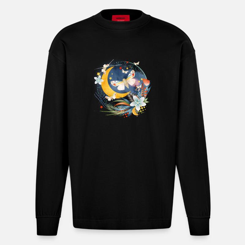 seltene exotische Schmetterlinge im Mondschein - Heavyweight Oversized Organic Langarmshirt Made in EU - SOLID BLACK