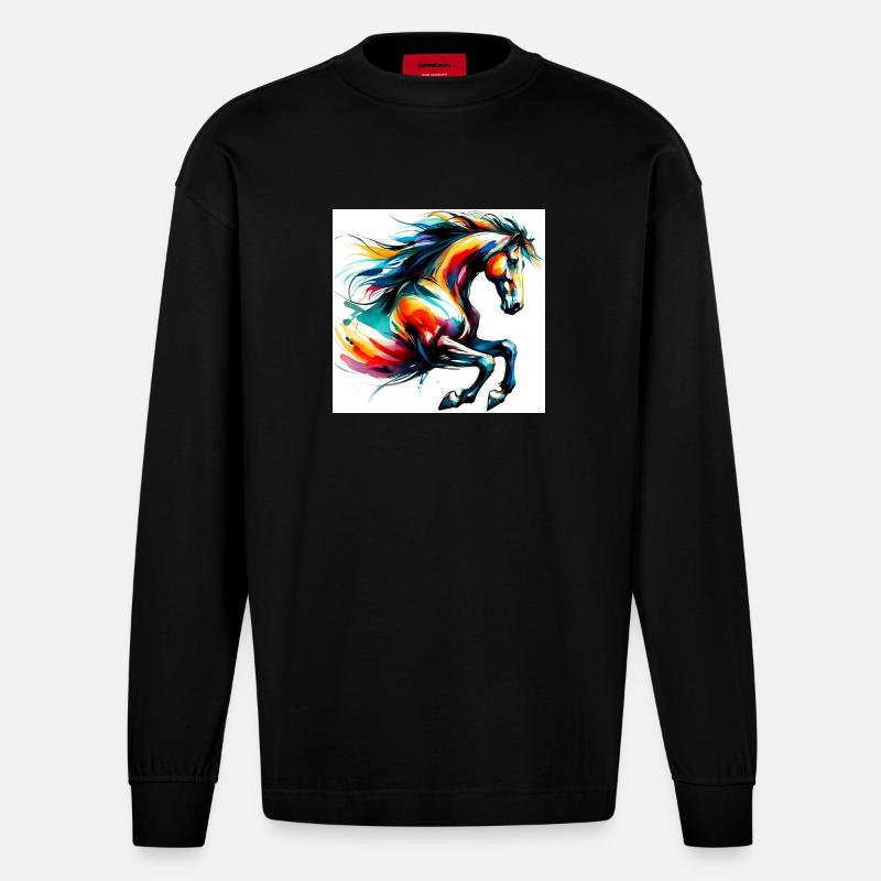 Cheval - Manches longues bio épais oversize fabriqué en UE - SOLID BLACK