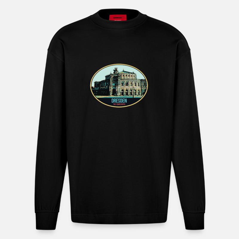 Dresdner Semperoper: Eleganz in der Illustration - Heavyweight Oversized Organic Langarmshirt Made in EU - SOLID BLACK