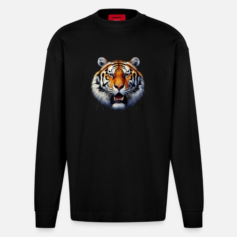 Tiger - Heavyweight Oversized Organic Langarmshirt Made in EU - SOLID BLACK