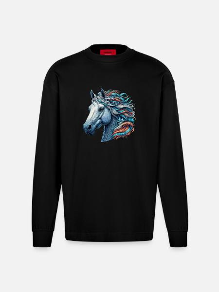 Horse - Heavyweight Oversized Organic Longsleeve Shirt Made in EU - SOLID BLACK