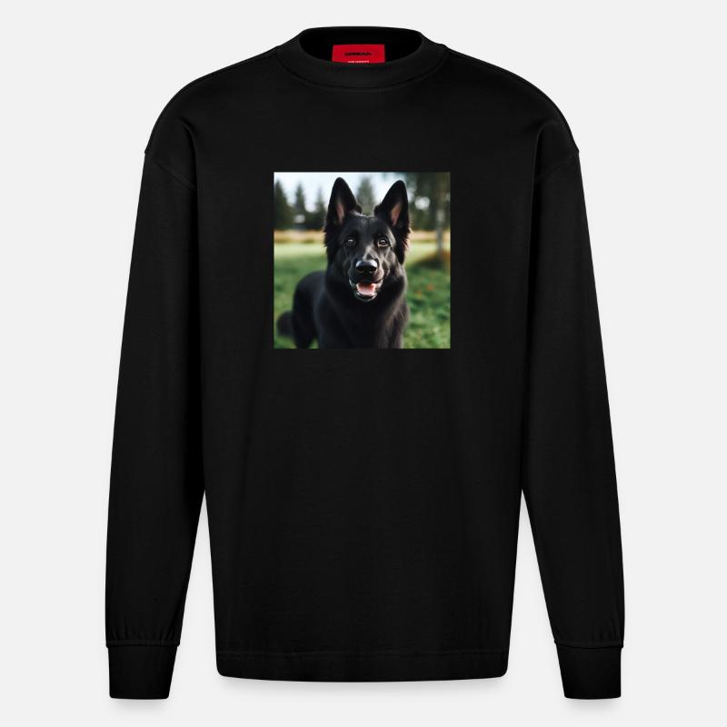 Schwarzer Deutscher Schäferhund - Heavyweight Oversized Organic Langarmshirt Made in EU - SOLID BLACK