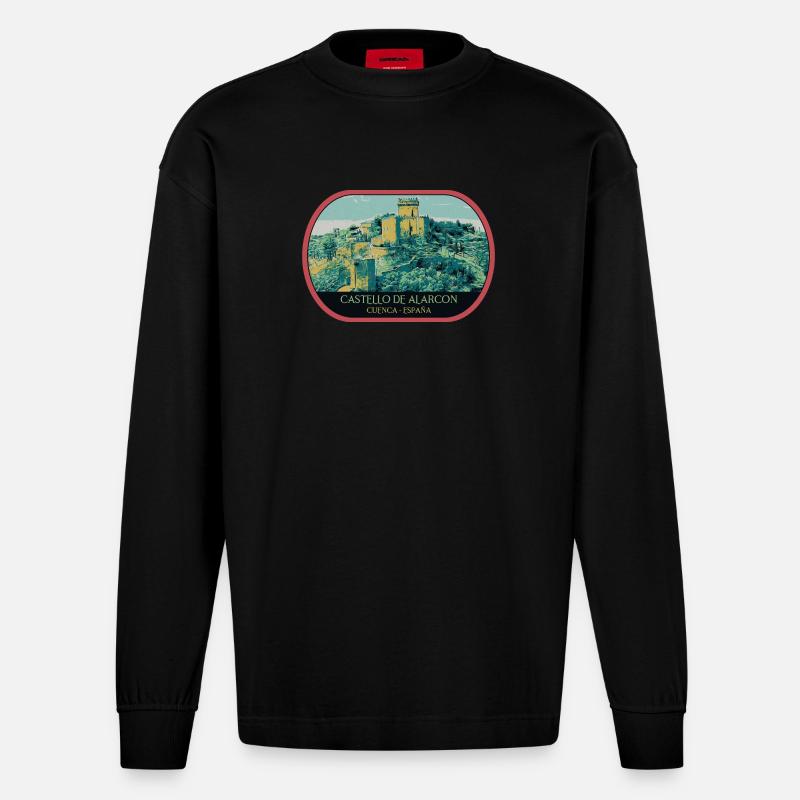 Schloss Alarcón: Spanisches Märchen - Heavyweight Oversized Organic Langarmshirt Made in EU - SOLID BLACK