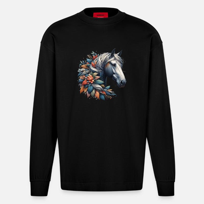 Cheval - Manches longues bio épais oversize fabriqué en UE - SOLID BLACK