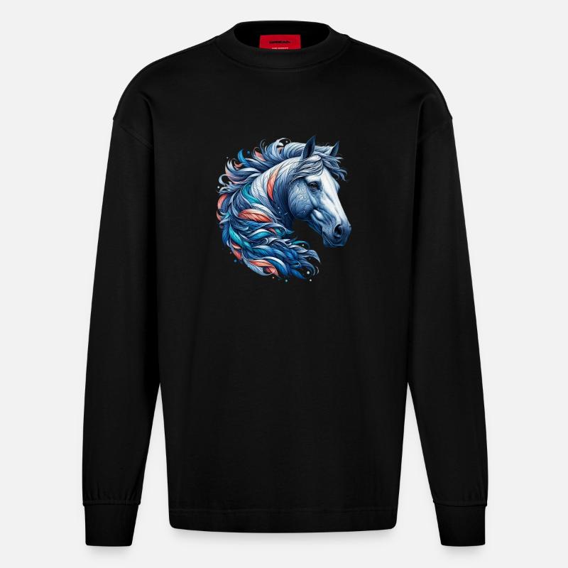 Pferd - Heavyweight Oversized Organic Langarmshirt Made in EU - SOLID BLACK