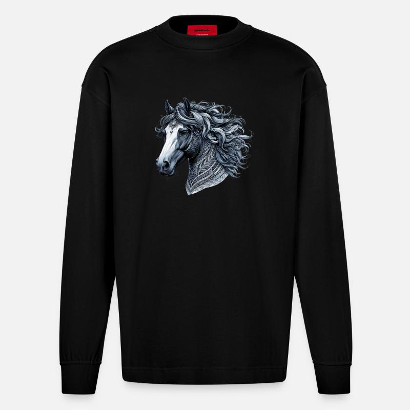 Pferd - Heavyweight Oversized Organic Langarmshirt Made in EU - SOLID BLACK