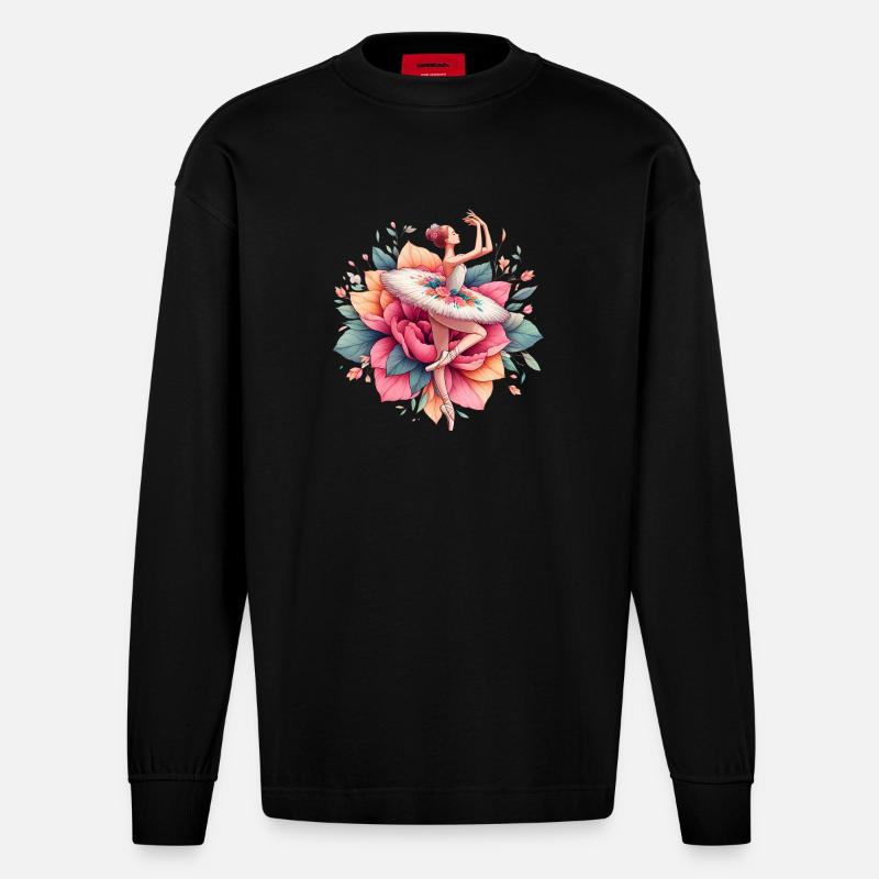 Danseuse de ballet avec tutu - Manches longues bio épais oversize fabriqué en UE - SOLID BLACK