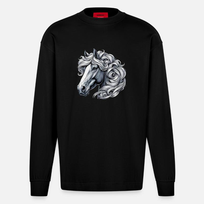 Pferd - Heavyweight Oversized Organic Langarmshirt Made in EU - SOLID BLACK