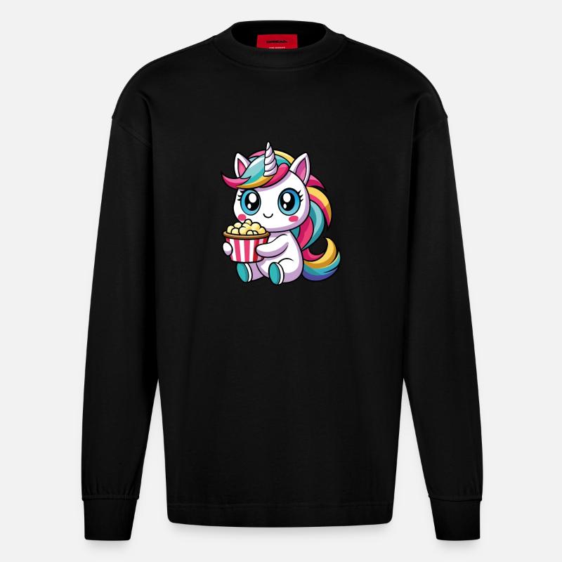 Popcorn Einhorn - Heavyweight Oversized Organic Langarmshirt Made in EU - SOLID BLACK
