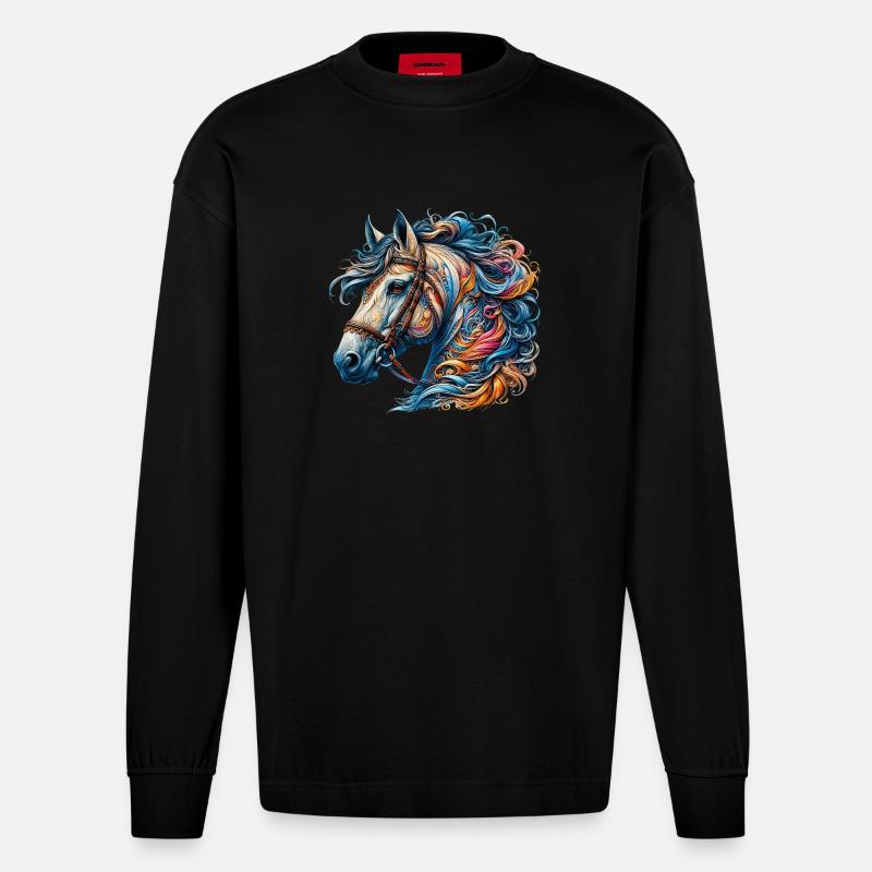 Cheval - Manches longues bio épais oversize fabriqué en UE - SOLID BLACK