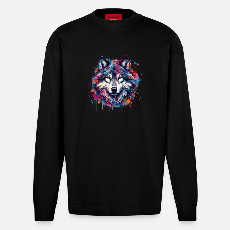 Wolf - Heavyweight Oversized Organic Langarmshirt Made in EU - SOLID BLACK