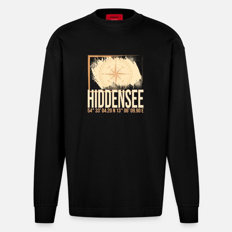 Hiddensee Koordinaten - Heavyweight Oversized Organic Langarmshirt Made in EU - SOLID BLACK