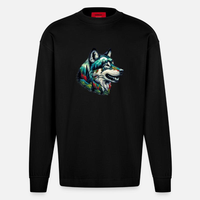 Wolf - Heavyweight Oversized Organic Langarmshirt Made in EU - SOLID BLACK
