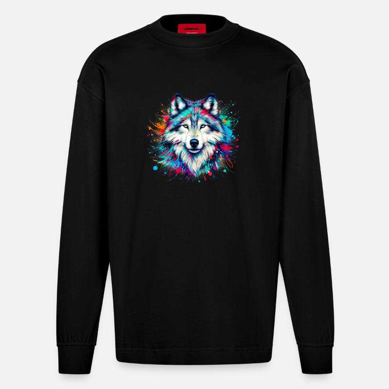 Wolf - Heavyweight Oversized Organic Langarmshirt Made in EU - SOLID BLACK