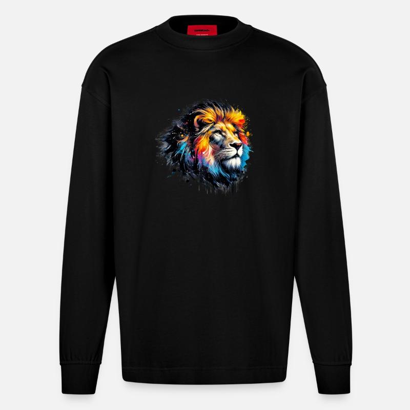 Löwe - Heavyweight Oversized Organic Langarmshirt Made in EU - SOLID BLACK