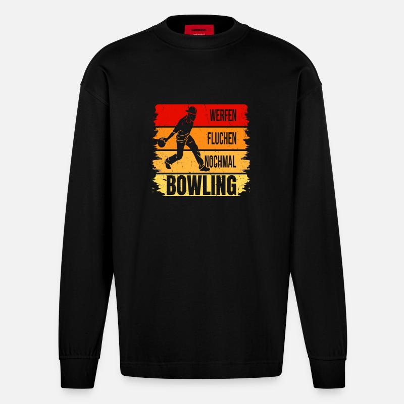 Werfen - Fluchen - Nochmal - Bowling - Heavyweight Oversized Organic Langarmshirt Made in EU - SOLID BLACK