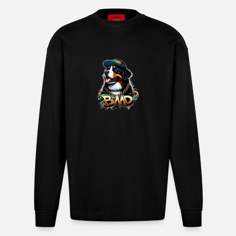 Berner Sennenhund - Heavyweight Oversized Organic Langarmshirt Made in EU - SOLID BLACK