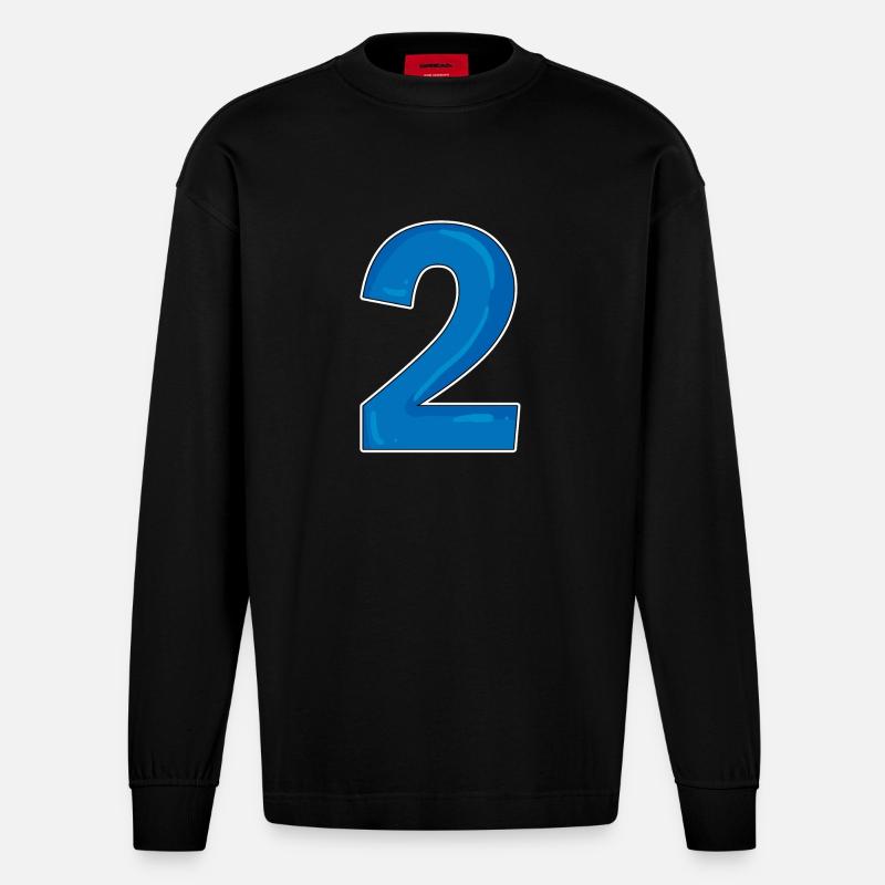 Zwei - 2 - Nummer Zahl - Heavyweight Oversized Organic Langarmshirt Made in EU - SOLID BLACK
