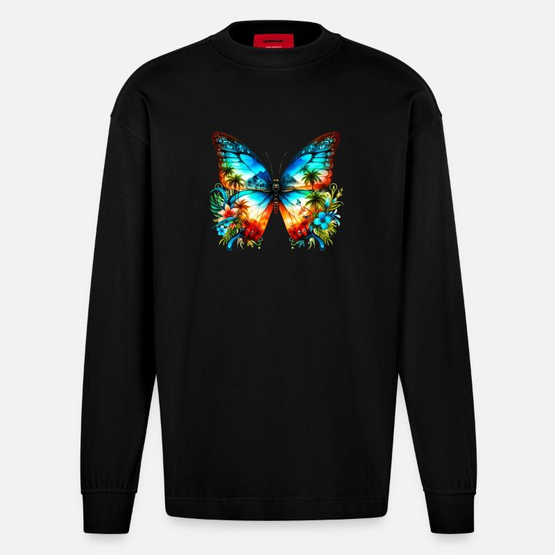 Papillon - Manches longues bio épais oversize fabriqué en UE - SOLID BLACK