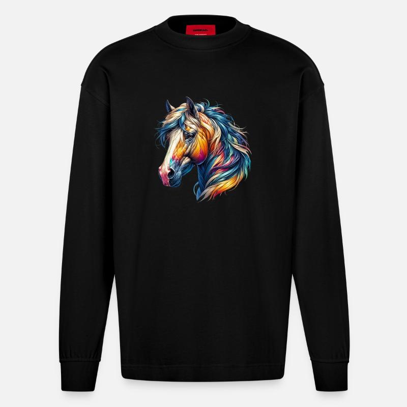 Pferd - Heavyweight Oversized Organic Langarmshirt Made in EU - SOLID BLACK